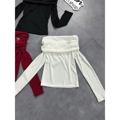 Áo trễ vai tay dài, áo nữ ôm body tôn dáng Giá 190k Hàng có sẵn giao ngay Maù trắng