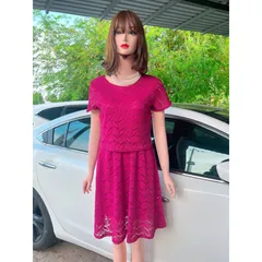Đầm ren màu hồng đậm Giá 250k Hàng có sẵn giao ngay Chất liệu ren cao cấp Hình chụp thật 100%