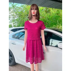 Đầm ren màu hồng đậm Giá 250k Hàng có sẵn giao ngay Chất liệu ren cao cấp Hình chụp thật 100%