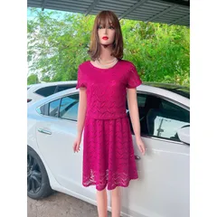 Đầm ren màu hồng đậm Giá 250k Hàng có sẵn giao ngay Chất liệu ren cao cấp Hình chụp thật 100%