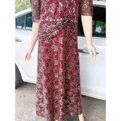 Đầm dạ hội trung niên ren kim sa Giá 390k Hàng có sẵn giao ngay Form to Phía sau dây kéo