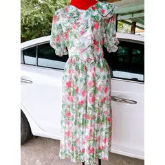 Đầm hoa dập ly Hàng có săn giao ngay M Chất liệu voan siêu dep Giá 340k Hàng Quảng Châu cao cấp