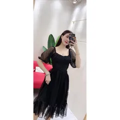 Đầm ren bi màu đen Hàng có sẵn giao ngay S Chất liệu ren bi có lót bên trong