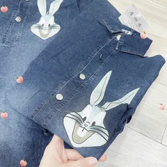 Đầm jean tay lỡ có túi hoa tiết in  size dưới 60kg Giá 290k Hàng có săn giao ngay