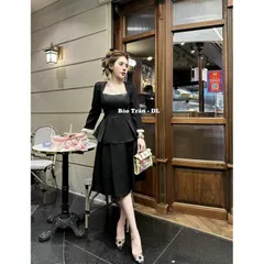 Set áo + chân váy màu đen Hàng có sẵn giao ngay L Hình shop chụp Giá 290k/ cả set