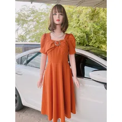 Đầm cách điệu màu cam Giá 290k Hàng có sẵn giao ngay Chất liệu umi cao cấp, có sẵn mút ngực