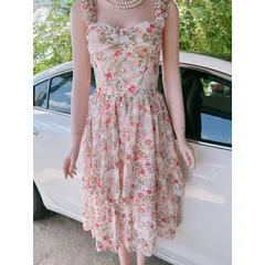 Đầm hoa tầng 2 lớp lót Giá 290k Hàng có sẵn giao ngay Chất liệu chiffon cao cấp Có sẵn mút ngực