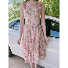 Đầm hoa tầng 2 lớp lót Giá 290k Hàng có sẵn giao ngay Chất liệu chiffon cao cấp Có sẵn mút ngực