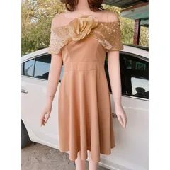 Đầm dự tiệc nơ phối lưới kết đá dáng xòe sang chảnh Giá 290k Hàng có sẵn giao ngay Màu nude