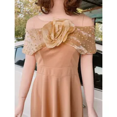 Đầm dự tiệc nơ phối lưới kết đá dáng xòe sang chảnh Giá 290k Hàng có sẵn giao ngay Màu nude