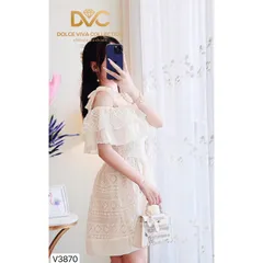 Váy thiết kế cao cấp ren kem trễ vai  Giá 330k Hàng có sẵn giao ngay