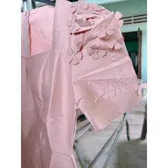 Đầm hồng tapta đính hạt và hoa ở 2 tay Giá 320k Hàng có sẵn giao ngay Eo dứoi 70cm