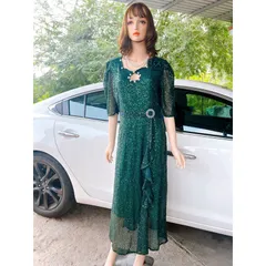 Dạ hội kim sa màu xanh đính ngọc Giá 340k Hàng có sẵn giao ngay  Có co giãn nhiều