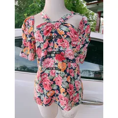 Áo cổ cách điệu, Thoáng Mát, Thấm Hút - Họa Tiết hoa-Quà Tặng Mẹ Giá 150k Hàng có sẵn giao ngay