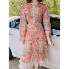 Đầm hoa tay dài tiểu thư Hàng có sẵn giao ngay Form to size XL Giá 299k Chất liệu voan tơ siêu đẹp