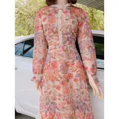 Đầm hoa tay dài tiểu thư Hàng có sẵn giao ngay Form to size XL Giá 299k Chất liệu voan tơ siêu đẹp