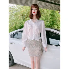 Set gồm áo sơ mi + chân váy đính ngọc Giá 290k/ cả set Hàng có sẵn giao ngay SM