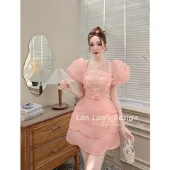 ĐẦM CỔ YẾM TẦNG BÈO TƠ HỒNG ĐÍNH HOA TAY PHỒNG Giá 390k Hàng có sẵn giao ngay