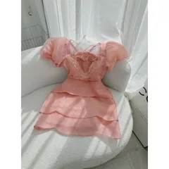 ĐẦM CỔ YẾM TẦNG BÈO TƠ HỒNG ĐÍNH HOA TAY PHỒNG Giá 390k Hàng có sẵn giao ngay