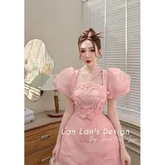 ĐẦM CỔ YẾM TẦNG BÈO TƠ HỒNG ĐÍNH HOA TAY PHỒNG Giá 390k Hàng có sẵn giao ngay