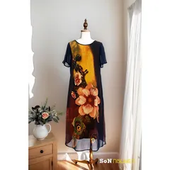Đầm suông trung niên dự tiệc không kén dáng  (Dài 105cm) Giá 299k Hàng có sẵn giao ngay 3XL