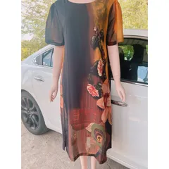 Đầm suông trung niên dự tiệc không kén dáng  (Dài 105cm) Giá 299k Hàng có sẵn giao ngay 3XL