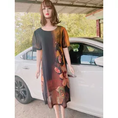 Đầm suông trung niên dự tiệc không kén dáng  (Dài 105cm) Giá 299k Hàng có sẵn giao ngay 3XL