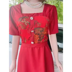 Đầm Họa Tiết Sang Trọng Đi Làm Đi Tiệc siêu đẹp Giá 299k Hàng có sẵn giao ngay Màu đỏ đô