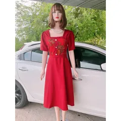 Đầm Họa Tiết Sang Trọng Đi Làm Đi Tiệc siêu đẹp Giá 299k Hàng có sẵn giao ngay Màu đỏ đô