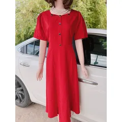 Đầm trơn màu đỏ đô Giá 320k Hàng có sẵn giao ngay 3XL Có size tới 80kg Có 2 túi 2 bên