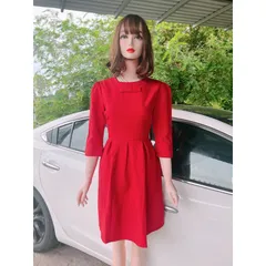 Đầm đỏ tay lỡ kết nơ Hàng có sẵn giao ngay Giá 290k Màu đỏ