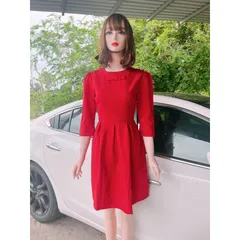 Đầm đỏ tay lỡ kết nơ Hàng có sẵn giao ngay Giá 290k Màu đỏ