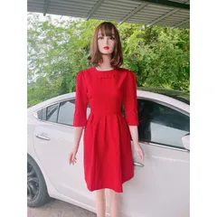 Đầm đỏ tay lỡ kết nơ Hàng có sẵn giao ngay Giá 290k Màu đỏ
