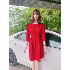 Đầm đỏ tay lỡ kết nơ Hàng có sẵn giao ngay Giá 290k Màu đỏ
