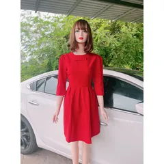 Đầm đỏ tay lỡ kết nơ Hàng có sẵn giao ngay Giá 290k Màu đỏ