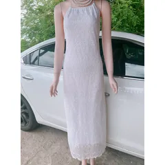 Đầm ren yếm màu trắng Hàng có sẵn giao ngay S Chất liệu ren đúp lót 2 lớp Giá 290k