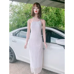 Đầm ren yếm màu trắng Hàng có sẵn giao ngay S Chất liệu ren đúp lót 2 lớp Giá 290k