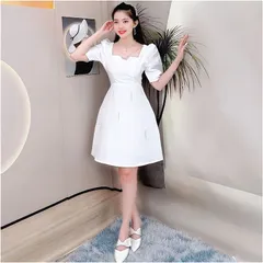 Đầm Xoè Cổ Vuông Chân Váy chữ A Đính Dây Đá Cách Điệu Giá 320k Hàng có sẴn giao ngay L Màu trắng