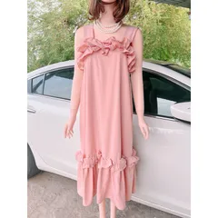 Đầm bèo 2 dây  đầm maxi nữ suông 2 dây bản to phối bèo Giá 290k Hàng có sẵn giao ngay Màu xanh mint + màu hồng phấn