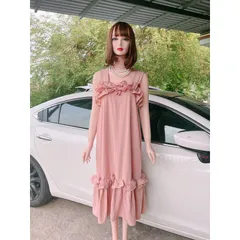 Đầm bèo 2 dây  đầm maxi nữ suông 2 dây bản to phối bèo Giá 290k Hàng có sẵn giao ngay Màu xanh mint + màu hồng phấn