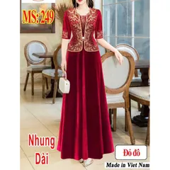 Đầm trung niên dạ hội nhung 7 biên chính phẩm thiết kế giả vest giấu bụng tôn dáng,ép đá cao cấp sang trọng big size
