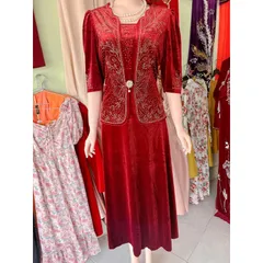Đầm trung niên dạ hội nhung 7 biên chính phẩm thiết kế giả vest giấu bụng tôn dáng,ép đá cao cấp sang trọng big size
