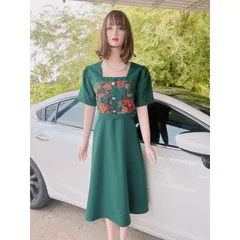 Đầm Họa Tiết Sang Trọng Đi Làm Đi Tiệc siêu đẹp Giá 299k Hàng có sẵn giao ngay 3XL Màu đỏ đô + màu xanh 3XL