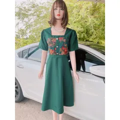 Đầm Họa Tiết Sang Trọng Đi Làm Đi Tiệc siêu đẹp Giá 299k Hàng có sẵn giao ngay 3XL Màu đỏ đô + màu xanh 3XL