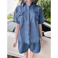 Set jeans Bộ áo tay ngắn Quần đùi 2 túi chất vải jeans cao cấp  Hàng có sẵn giao ngay  Eo bo chun co giãn dễ mặc
