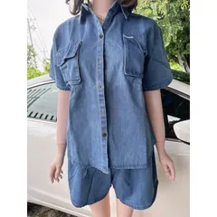 Set jeans Bộ áo tay ngắn Quần đùi 2 túi chất vải jeans cao cấp  Hàng có sẵn giao ngay  Eo bo chun co giãn dễ mặc