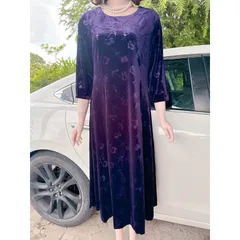 Đầm Midi in hình cổ điển sành điệu, tay lỡ Hàng có sẵn giao ngay  Giá 350k Chất liệu Nhung tuyết siêu đẹp, co giãn