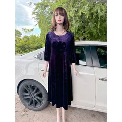 Đầm Midi in hình cổ điển sành điệu, tay lỡ Hàng có sẵn giao ngay  Giá 350k Chất liệu Nhung tuyết siêu đẹp, co giãn