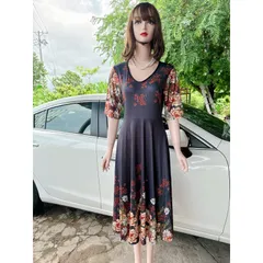 Đầm hoa Quảng châu cao cấp  Hàng có sẵn giao ngay XL, có đủ size tới 90kg Giá 290k Co giãn dễ mặc  Chất liệu thun cotton