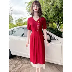 Set áo dài thêu hoa An Thuỷ + chân váy kem eo bo chun co giãn dễ mặc  Hàng có sẵn giao ngay  Giá 290k/ cả set